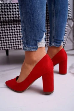 Sale Czółenka Damskie Na Słupku Zamszowe Czerwone Florena Damskie Czółenka Zamszowe|Czółenka Na Słupku