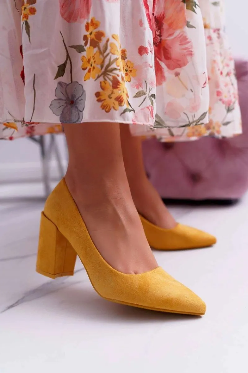 Best Czółenka Damskie Na Słupku Zamszowe Żółte Neshka Damskie Czółenka Zamszowe|Czółenka Na Słupku