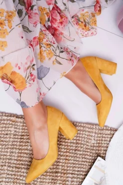 Best Czółenka Damskie Na Słupku Zamszowe Żółte Neshka Damskie Czółenka Zamszowe|Czółenka Na Słupku