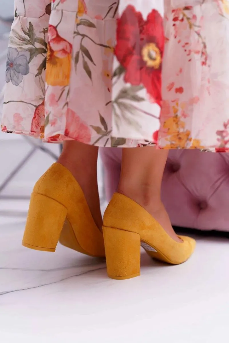 Best Czółenka Damskie Na Słupku Zamszowe Żółte Neshka Damskie Czółenka Zamszowe|Czółenka Na Słupku