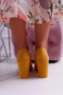 Best Czółenka Damskie Na Słupku Zamszowe Żółte Neshka Damskie Czółenka Zamszowe|Czółenka Na Słupku