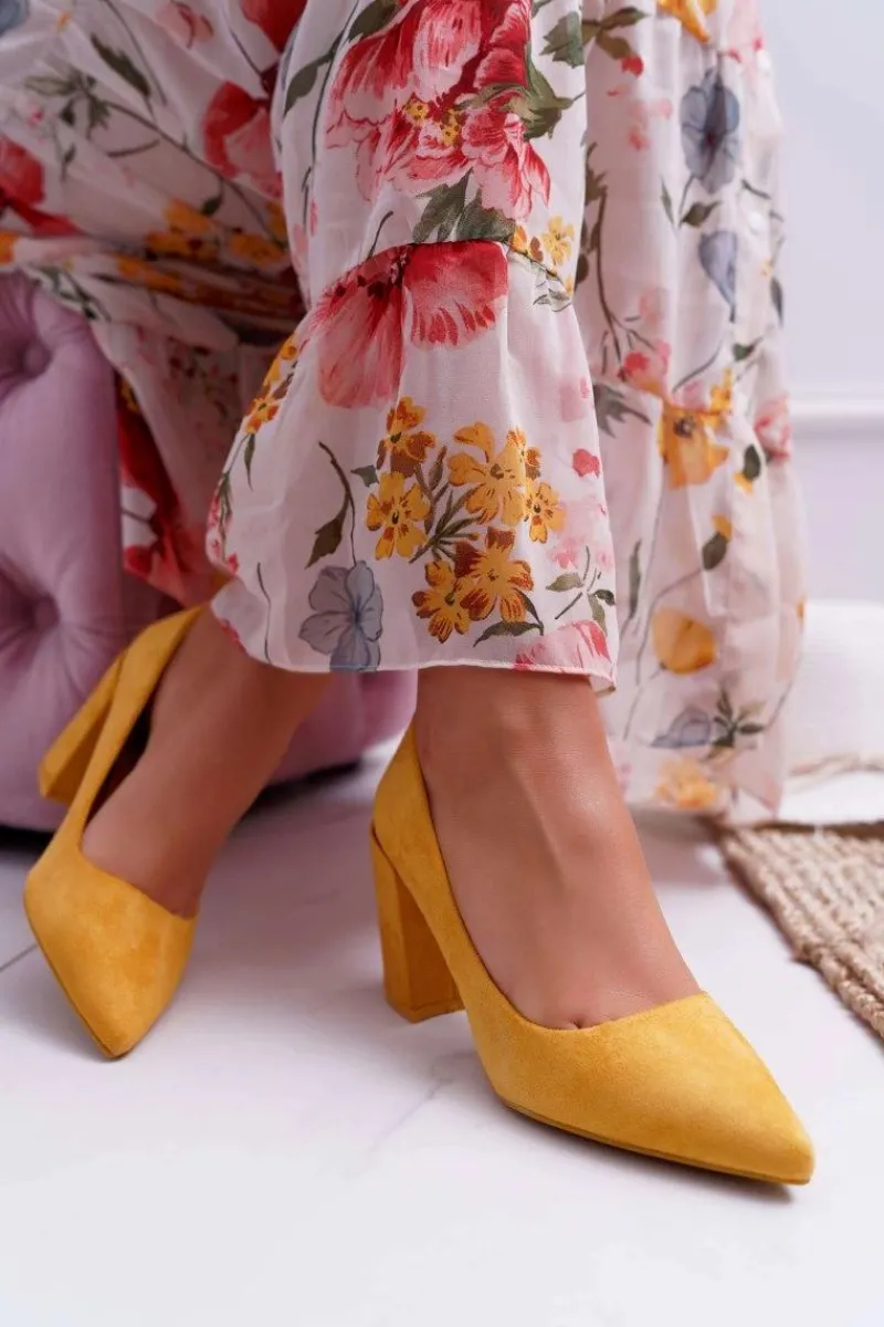 Best Czółenka Damskie Na Słupku Zamszowe Żółte Neshka Damskie Czółenka Zamszowe|Czółenka Na Słupku