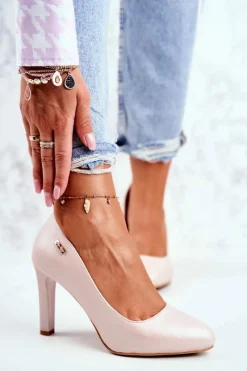 Sale Buty Sergio Leone Czółenka Damskie Perłowe Na Słupku Sergio Leone Pudrowy Róż Campbell