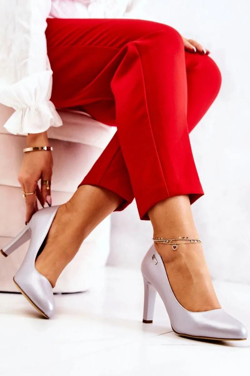 Czółenka Na Słupku|Czółenka Klasyczne>Buty Sergio Leone Czółenka Damskie Perłowe Na Słupku Sergio Leone Srebrne Campbell