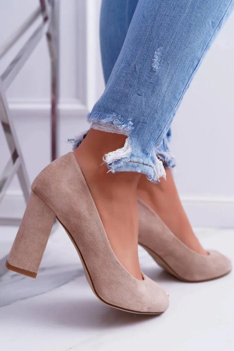 Sale Czółenka Damskie Sergio Leone Odkryte Palce PB133 Beżowe Fani Damskie Czółenka Zamszowe|Czółenka Na Słupku