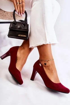 Online Czółenka damskie Sergio Leone Bordowe Zamszowe Orsola Damskie Czółenka Na Słupku|Czółenka Klasyczne