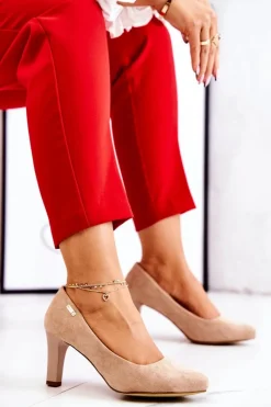 Czółenka Na Słupku|Czółenka Klasyczne>Buty Sergio Leone Czółenka Damskie Sergio Leone Beżowe Zamszowe Orsola