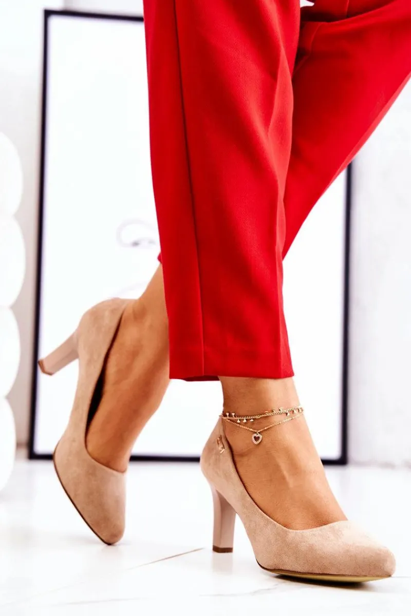 Czółenka Na Słupku|Czółenka Klasyczne>Buty Sergio Leone Czółenka Damskie Sergio Leone Beżowe Zamszowe Orsola