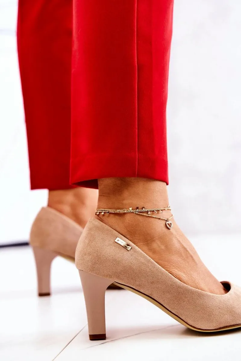 Czółenka Na Słupku|Czółenka Klasyczne>Buty Sergio Leone Czółenka Damskie Sergio Leone Beżowe Zamszowe Orsola