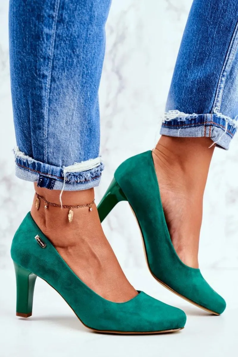 Czółenka Zamszowe|Czółenka Na Słupku>Buty Sergio Leone Czółenka Damskie Sergio Leone Zielone Zamszowe Orsola