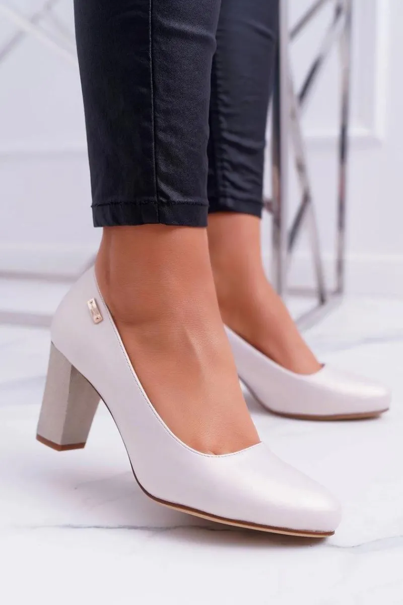 Best Buty Sergio Leone Czółenka Damskie Sergio Leone PB130 Beżowa Perła Amber