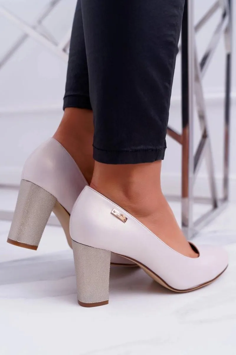 Best Buty Sergio Leone Czółenka Damskie Sergio Leone PB130 Beżowa Perła Amber