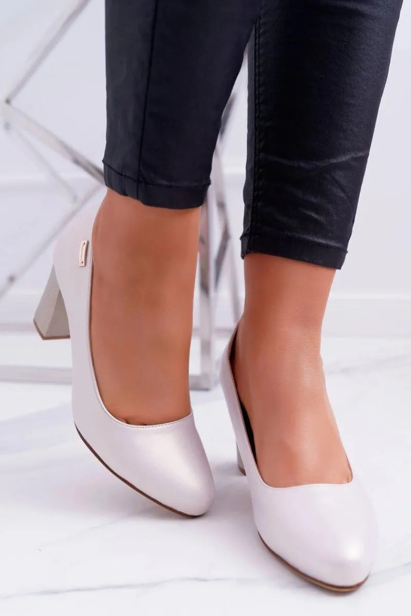 Best Buty Sergio Leone Czółenka Damskie Sergio Leone PB130 Beżowa Perła Amber