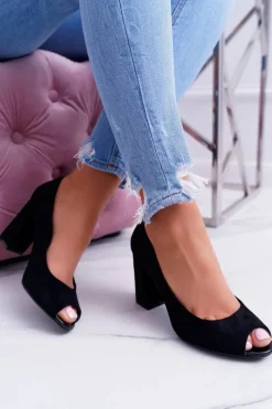 Czółenka Zamszowe|Czółenka Na Słupku>Buty Sergio Leone Czółenka Damskie Sergio Leone Odkryte Palce PB133 Czarne Fani