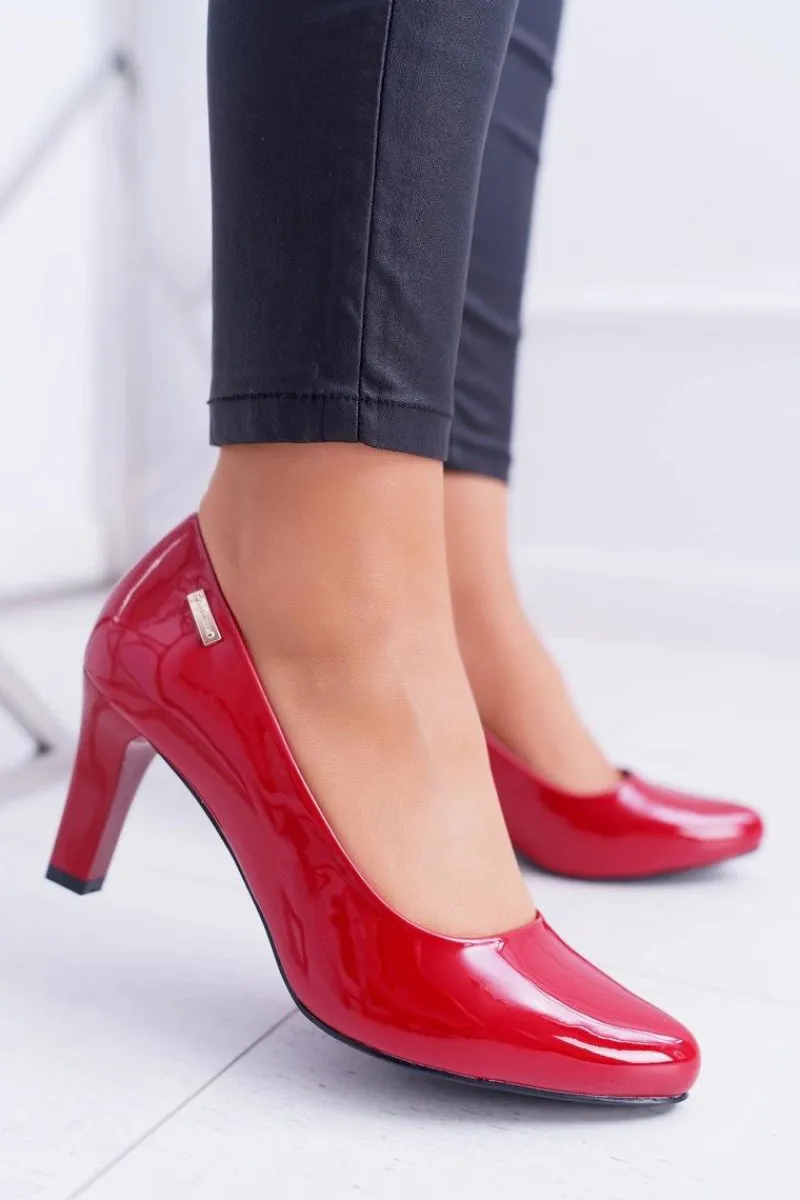 Czółenka Na Słupku|Czółenka Klasyczne>Buty Sergio Leone Czółenka damskie Sergio Leone Czerwone Lakierowane Orsola