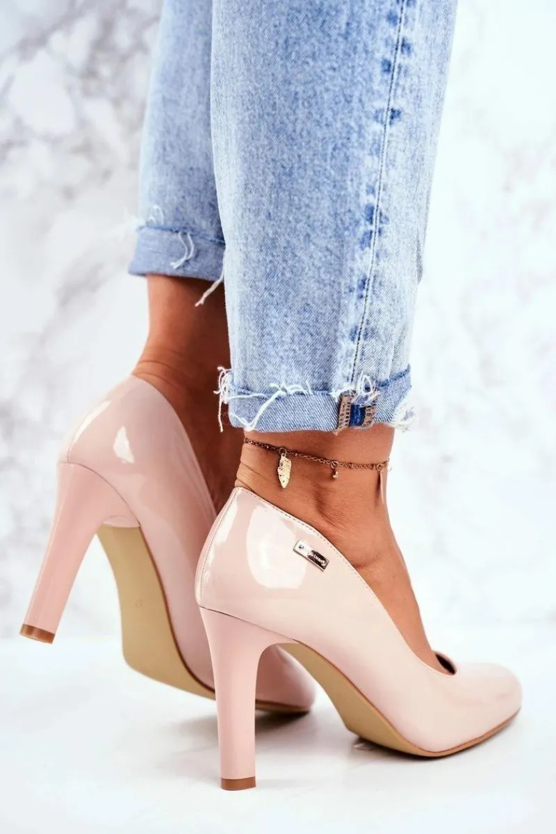 Czółenka Na Słupku|Czółenka Klasyczne>Buty Sergio Leone Czółenka Damskie Sergio Leone Lakierowane Na Słupku Beżowe Campbell Beżowy