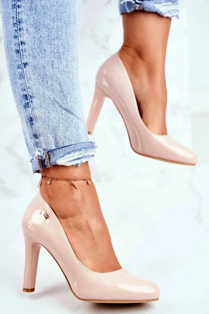 Czółenka Na Słupku|Czółenka Klasyczne>Buty Sergio Leone Czółenka Damskie Sergio Leone Lakierowane Na Słupku Beżowe Campbell Beżowy