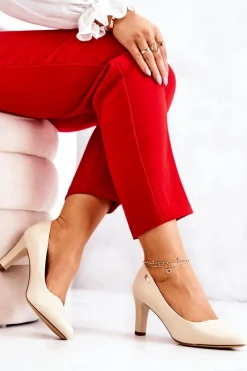 Czółenka Na Słupku|Czółenka Klasyczne>Buty Sergio Leone Czółenka Damskie Sergio Leone Beżowe Matowe Orsola