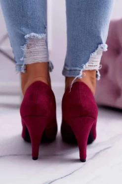 New Czółenka Damskie Sergio Leone PB139 Fuksja Felice Damskie Czółenka Zamszowe|Czółenka Na Słupku