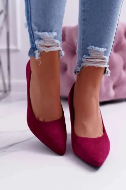 New Czółenka Damskie Sergio Leone PB139 Fuksja Felice Damskie Czółenka Zamszowe|Czółenka Na Słupku