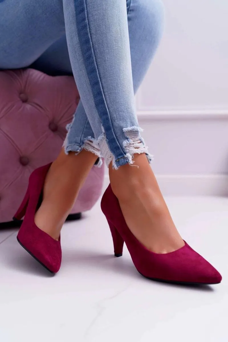 New Czółenka Damskie Sergio Leone PB139 Fuksja Felice Damskie Czółenka Zamszowe|Czółenka Na Słupku