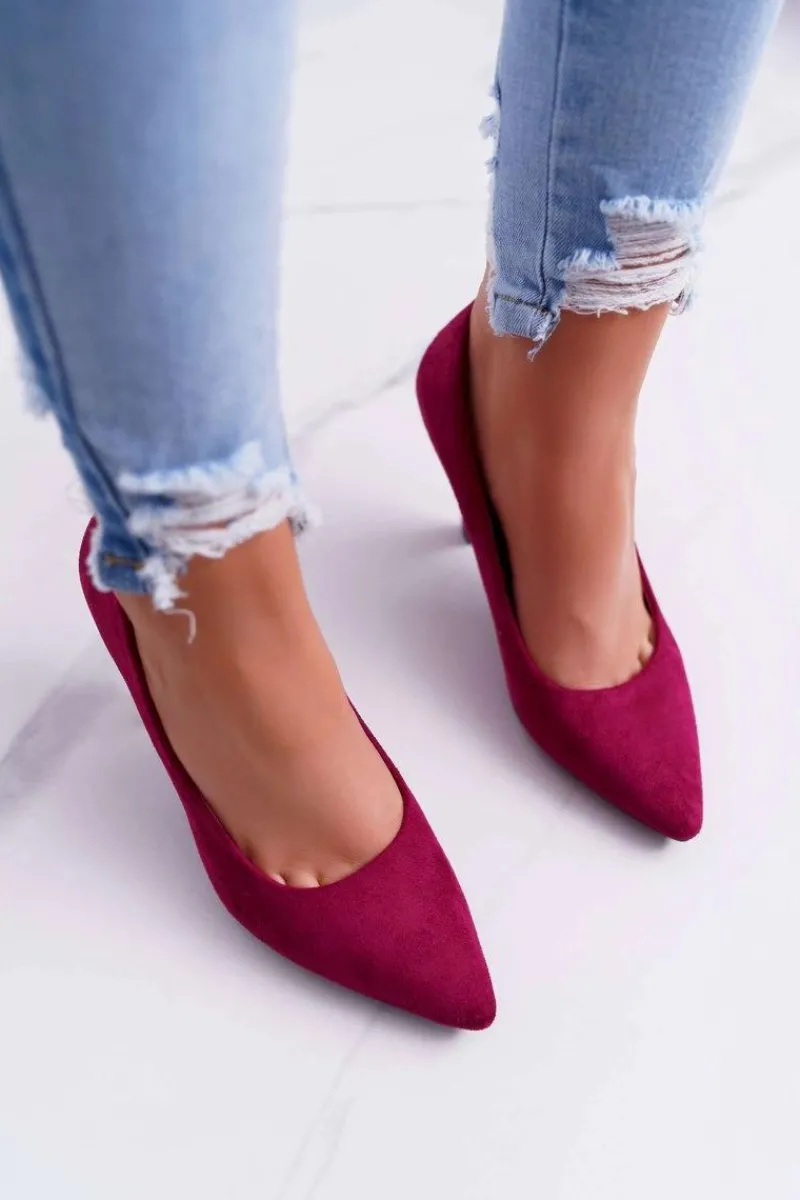 New Czółenka Damskie Sergio Leone PB139 Fuksja Felice Damskie Czółenka Zamszowe|Czółenka Na Słupku