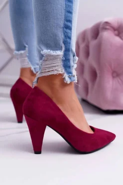 New Czółenka Damskie Sergio Leone PB139 Fuksja Felice Damskie Czółenka Zamszowe|Czółenka Na Słupku