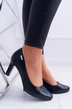 Clearance Czółenka damskie Sergio Leone Czarne Matowe Orsola Damskie Czółenka Na Słupku|Czółenka Klasyczne