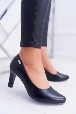 Clearance Czółenka damskie Sergio Leone Czarne Matowe Orsola Damskie Czółenka Na Słupku|Czółenka Klasyczne