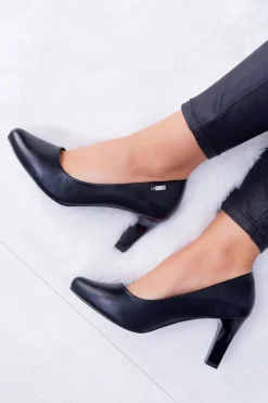 Clearance Czółenka damskie Sergio Leone Czarne Matowe Orsola Damskie Czółenka Na Słupku|Czółenka Klasyczne