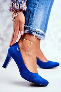 Czółenka Na Słupku|Czółenka Klasyczne>Buty Sergio Leone Czółenka damskie Sergio Leone Zamszowe Indygo Orsola