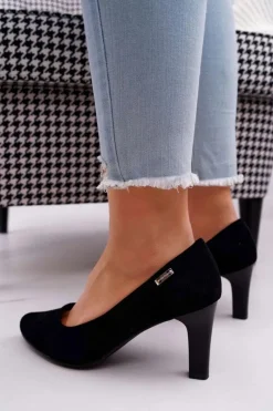 Outlet Buty Sergio Leone Czółenka damskie Sergio Leone Czarne Zamszowe Orsola