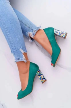 Discount Czółenka Damskie Sergio Leone Odkryte Palce PB133 Zielone Fani Damskie Czółenka Zamszowe|Czółenka Na Słupku