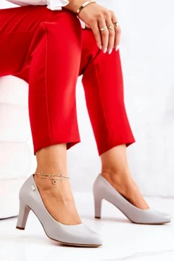 New Czółenka Damskie Sergio Leone Szare Matowe Orsola Damskie Czółenka Na Słupku|Czółenka Klasyczne