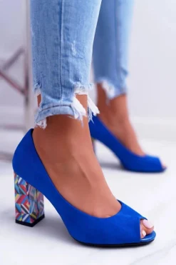 Discount Czółenka Damskie Sergio Leone Odkryte Palce PB133 Niebieskie Fani Damskie Czółenka Zamszowe|Czółenka Na Słupku