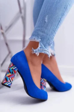 Discount Czółenka Damskie Sergio Leone Odkryte Palce PB133 Niebieskie Fani Damskie Czółenka Zamszowe|Czółenka Na Słupku