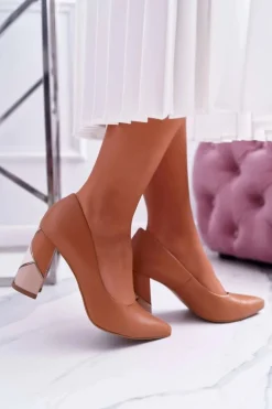 Best Laura Messi Czółenka Damskie Skórzane 1979 Camel