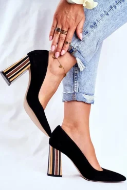 Czółenka Zamszowe|Czółenka Na Słupku>Boto Czółenka Damskie Visconi Zamszowe Czarne 7417302/200