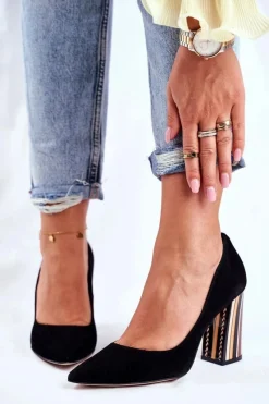 Czółenka Zamszowe|Czółenka Na Słupku>Boto Czółenka Damskie Visconi Zamszowe Czarne 7417302/200