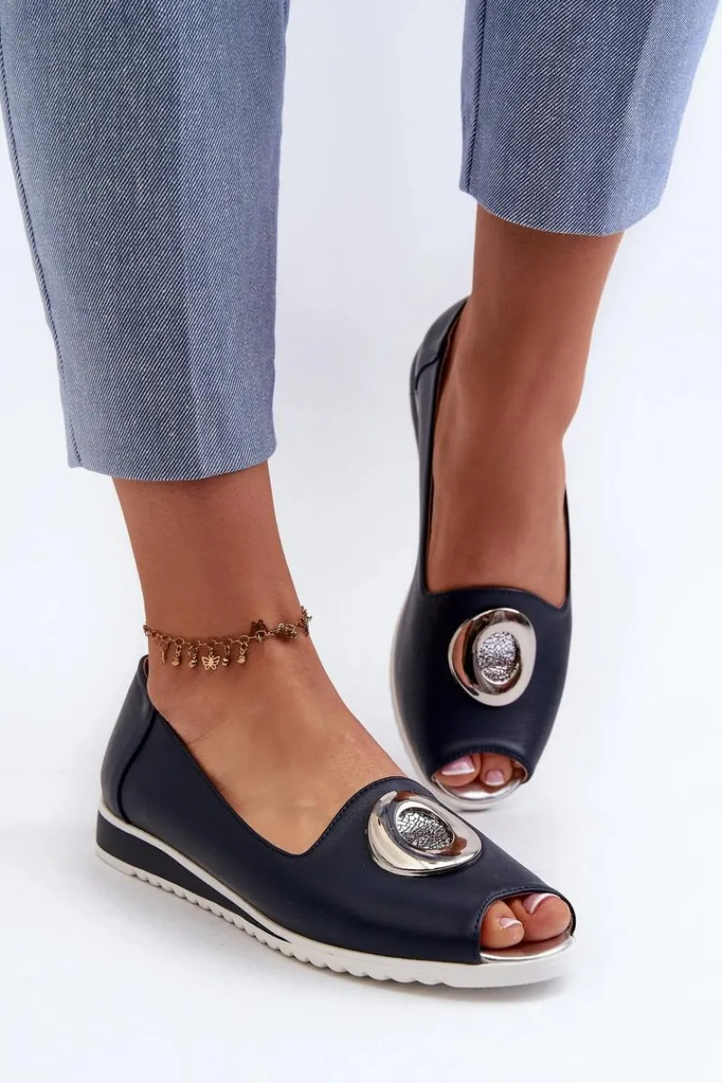 Czółenka Na Platformie|Czółenka Klasyczne>Boto Czółenka Damskie Z Ozdobą Eko Skórzane Granatowe Biolita Niebieski