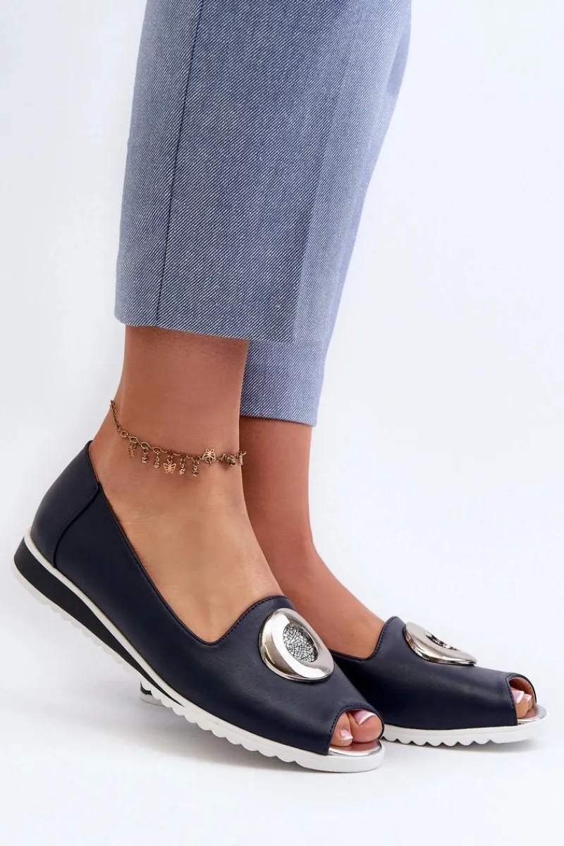 Czółenka Na Platformie|Czółenka Klasyczne>Boto Czółenka Damskie Z Ozdobą Eko Skórzane Granatowe Biolita Niebieski