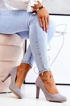 New Czółenka Damskie Zamszowe Na Słupku Sergio Leone Szare Campbell Damskie Czółenka Zamszowe|Czółenka Na Słupku