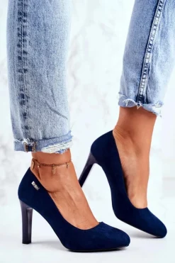 Clearance Buty Sergio Leone Czółenka Damskie Zamszowe Na Słupku Sergio Leone Granatowe Campbell