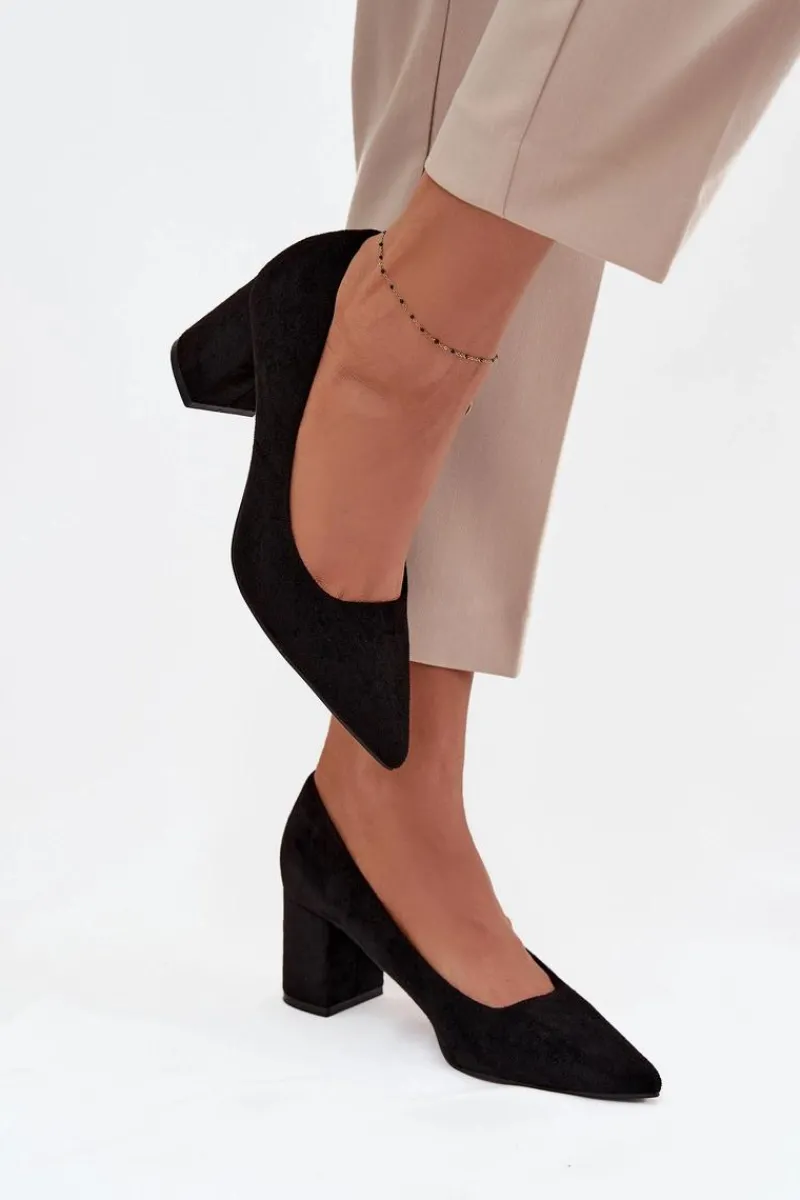 Czółenka Zamszowe|Czółenka Na Słupku>Boto Czółenka Damskie Ze Szpiczastymi Noskami Na Słupku Czarne Pavira