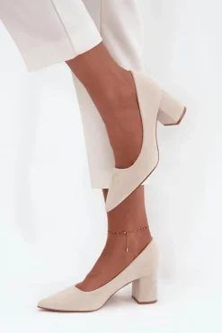 Czółenka Zamszowe|Czółenka Na Słupku>Boto Czółenka Damskie Ze Szpiczastymi Noskami Na Słupku Beżowe Pavira Beżowy