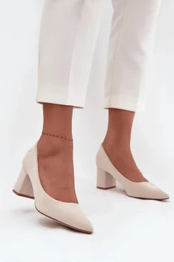 Czółenka Zamszowe|Czółenka Na Słupku>Boto Czółenka Damskie Ze Szpiczastymi Noskami Na Słupku Beżowe Pavira Beżowy