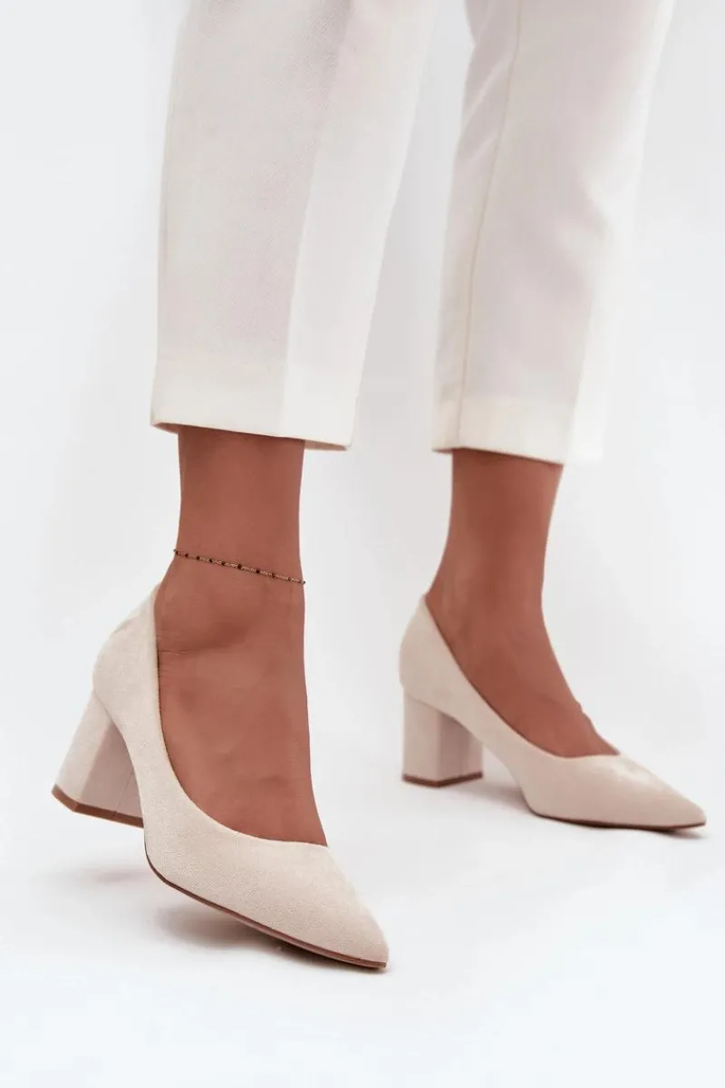 Czółenka Zamszowe|Czółenka Na Słupku>Boto Czółenka Damskie Ze Szpiczastymi Noskami Na Słupku Beżowe Pavira Beżowy