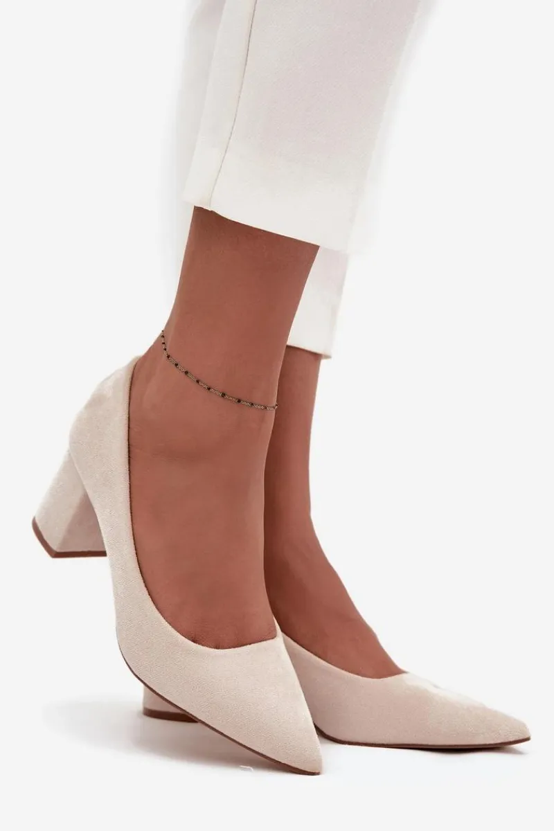 Czółenka Zamszowe|Czółenka Na Słupku>Boto Czółenka Damskie Ze Szpiczastymi Noskami Na Słupku Beżowe Pavira Beżowy