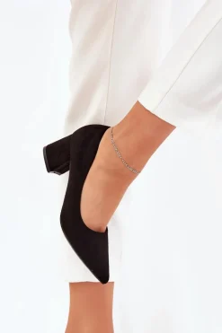 Outlet Czółenka Damskie Ze Szpiczastymi Noskami Na Słupku Czarne Merinette Damskie Czółenka Zamszowe|Czółenka Na Słupku