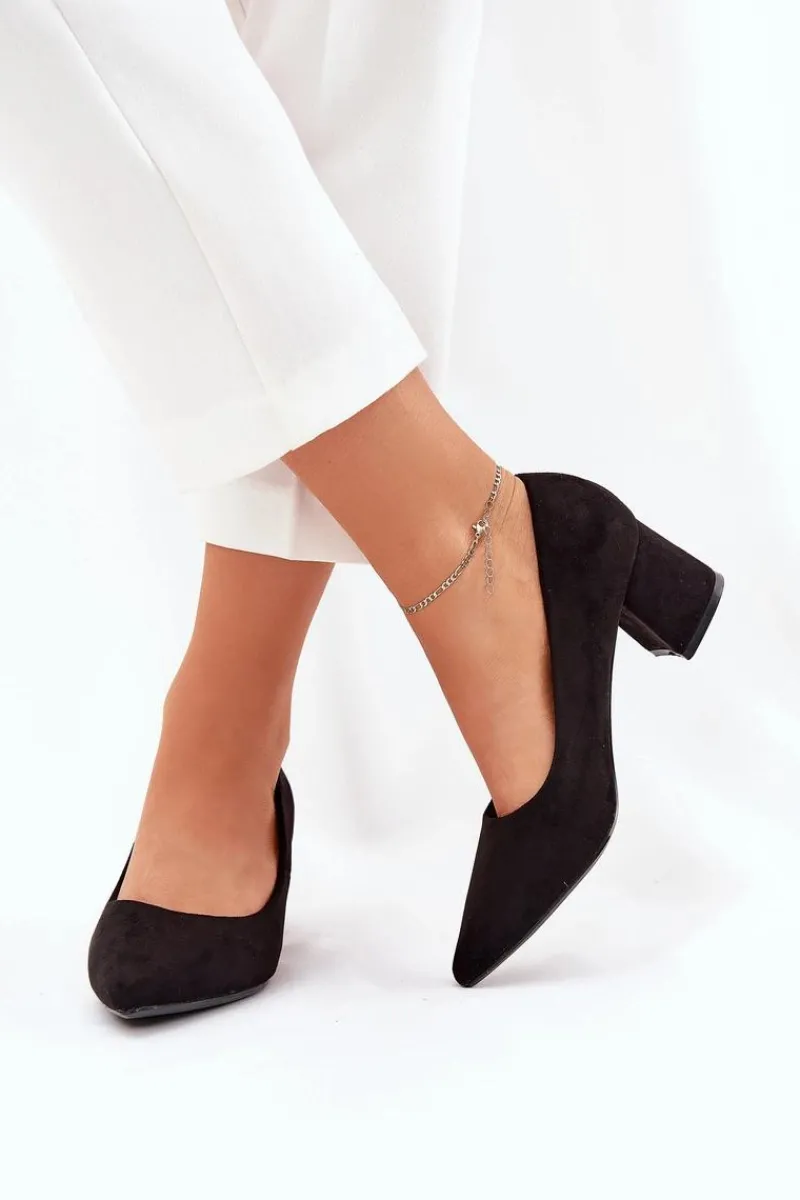 Outlet Czółenka Damskie Ze Szpiczastymi Noskami Na Słupku Czarne Merinette Damskie Czółenka Zamszowe|Czółenka Na Słupku